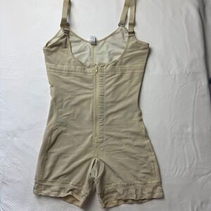 YIANNA Beige Full Body Shapewear Zipper Front Lace Trim Faja Bodysuit Large
